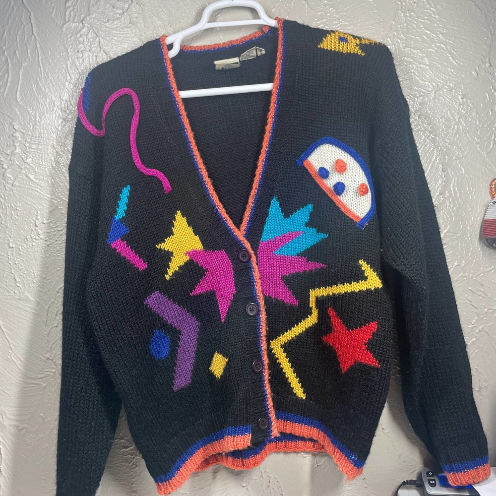 Justin Allen Xtra Womens Cardigan Skiing Sweater Colorful Long Sleeve size 42/22